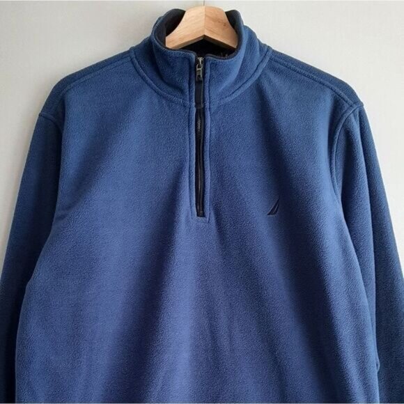 NAUTICA / Half-Zip Fleece Comfy Pullover Sweatshirt Blue Men's Sz M - Picture 2 of 9